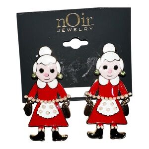 NEW‎ NOIR JEWELRY Mrs. Claus Dangle Moving Post Back Earrings Christmas Holiday